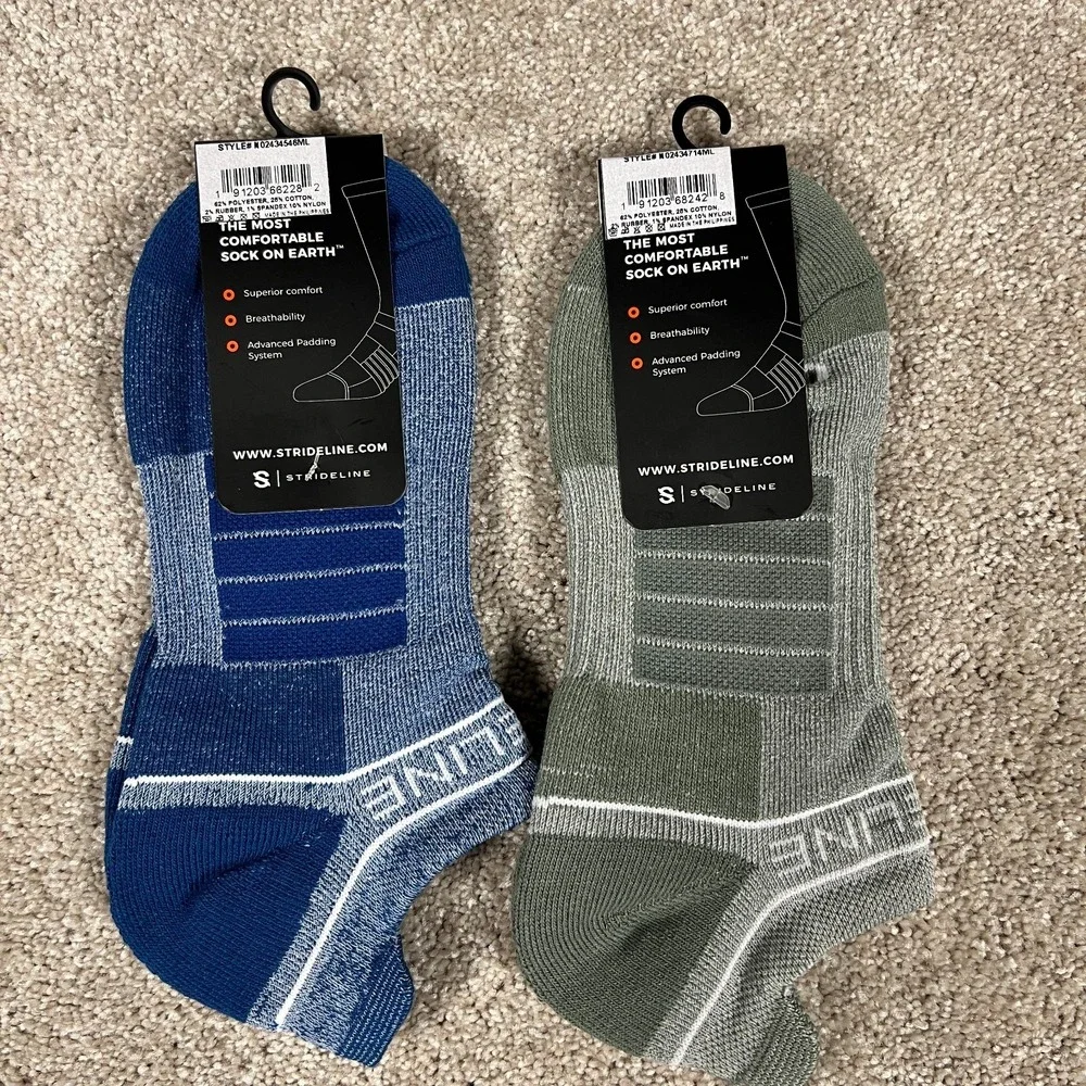Lot Of 2 Strideline Mens Size M/L Blue/Green Comfortable Breathability Socks NWT